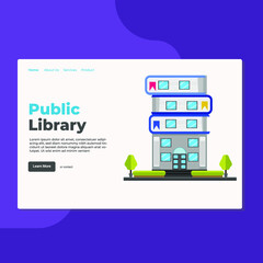  Landing page template of Public Library. Modern flat design concept of web page design for website and mobile website. Easy to edit and customize. Vector Illustration