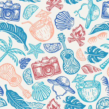 pattern seamless of beach element in doodle illustration