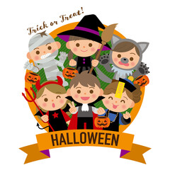 ハロウインの仮装をする子供達