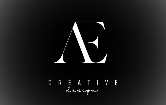 White AE a e letters design logotype concept with serif font and elegant style vector illustration.