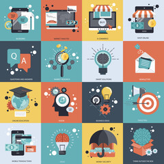 Business and technology icon set for websites and mobile applications. Flat vector illustration