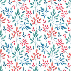 Hand drawn watercolour elements. Abstract colourful leaves pattern isolated on white background.