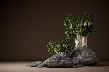Obraz na płótnie Canvas 3D rendering, Bonsai tree into the light background