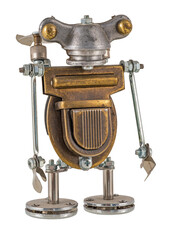 Fototapeta na wymiar Steampunk robot. Chrome and bronze parts. Isolated on white.