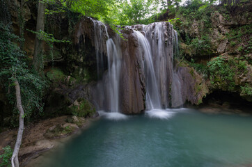 Beautiful Blederija waterfall in the forest of Eastern Serbia, near Kladovo.