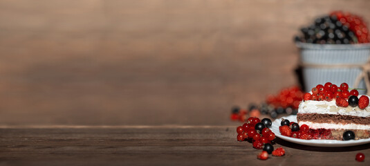 chocolate cake with red and black currants 