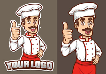 smilling chef show his thumb mascot character illustration