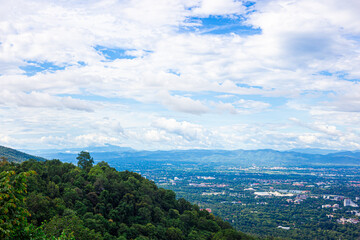 Fototapeta na wymiar Mountain Aerial view City from the viewpoint on top of the mountain , Chiang Mai , Thailand