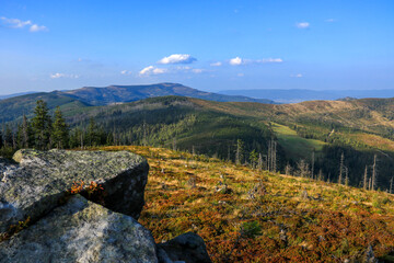 View from the peak of Barania Góra on a sunny September afternoon
