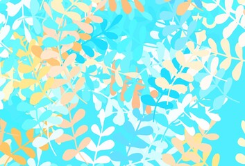 Light Blue, Yellow vector doodle pattern with leaves.