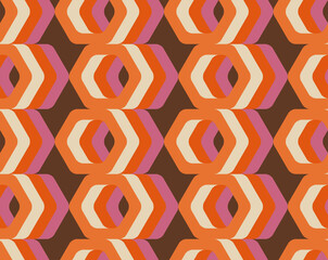 Retro seamless pattern from the 50s, 60s, 70s. Seamless abstract Vintage background in sixties hippie style. Vector illustration - 444462247