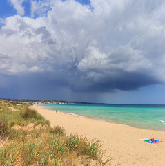 The most beautiful sandy beaches of Apulia in Italy: Pescoluse Beach, the Maldives of Salento.	