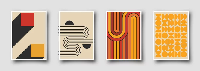Poster Retro-Grafikdesign-Cover der 60er-70er Jahre. Coole Vintage-Shape-Kompositionen. Trendige bunte Bauhaus-Kunstvorlagen. © kokoshka
