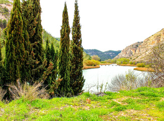 Tolosa reservoir surrounded by vegetation and mountains