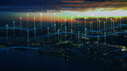 city lights whit modern technology background illustrations. Network Connection technology and...