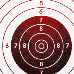 Target for shooting, tinted in blood red and black. Square illustration on the theme of crime and military conflicts. Top-down
