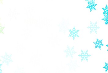 Light Blue, Yellow vector pattern with christmas snowflakes, stars.