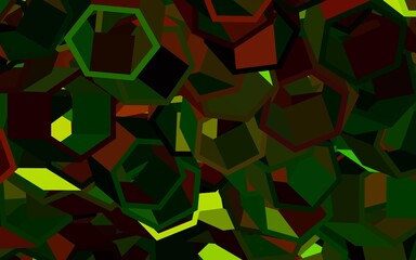 Dark Green, Yellow vector backdrop with hexagons.