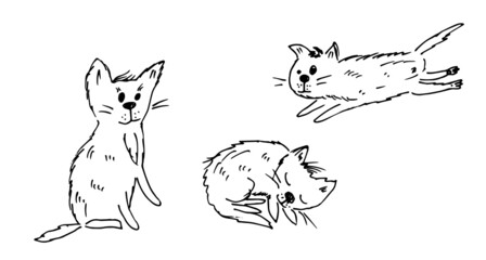 Cute cats in different poses. Vector illustration. Sketch.