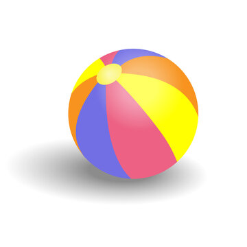 Colorful beach ball with shadow isolated on a white background. Design element Vector illustration