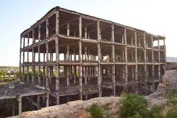 The frame of the old building. Old abandoned factory