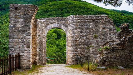 Fototapeta na wymiar view of the entrance to the medieval castle of Laviano, Campania, Italy.