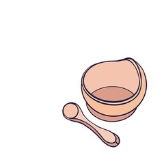 Bowl and spoon for kids. Tableware for little gourmate. Children’s food 