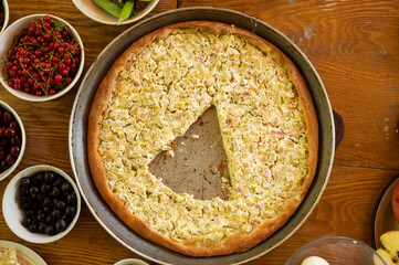 Pie with cut piece in the middle