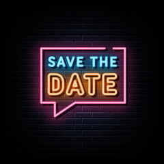 Save the date neon text, neon sign symbol