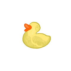 Yellow duck toy illustration. Isolated on white background. Funny and cute icon for stickers and cards.