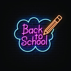 Back to school neon text, neon sign symbol.