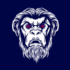 Angry monkey Line. Pop Art logo. Colorful design with dark background. Abstract vector illustration