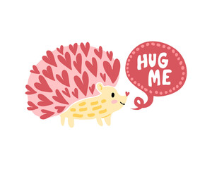 Cute hedgehog offers to hug. Beautiful animal illustration for children's T-shirts, clothing, printing, postcards.