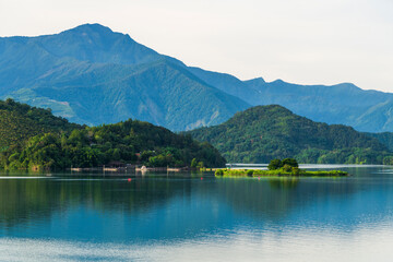 The scenery of Sun Moon Lake in the morning, a famous attraction in Taiwan, Asia.