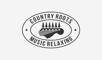 country musician stamp logo design with the guitar and tree element.
