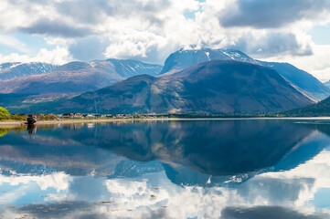 A view across Loch Eil towards to Fort William and Ben Nevis, Scotland on a summers day