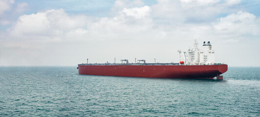 Huge tanker loaded with crude oil at sea.