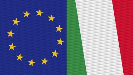 Italy and European Union Flags Together - Fabric Texture Illustration