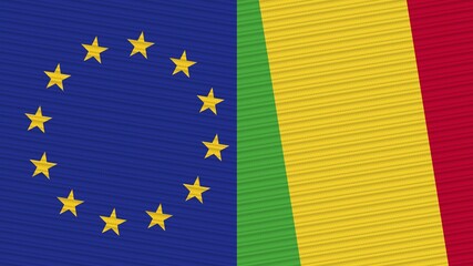 Mali and European Union Flags Together - Fabric Texture Illustration
