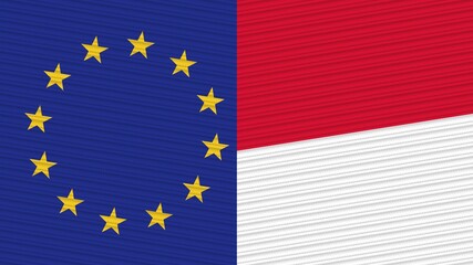 Monaco and European Union Flags Together - Fabric Texture Illustration