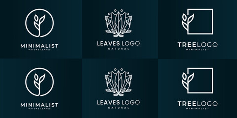 Minimalist leaf nature logo design collection.
