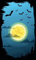 Fototapeta premium Halloween background, full moon and bats.