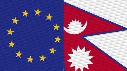Myanmar Burma and European Union Flags Together - Fabric Texture Illustration