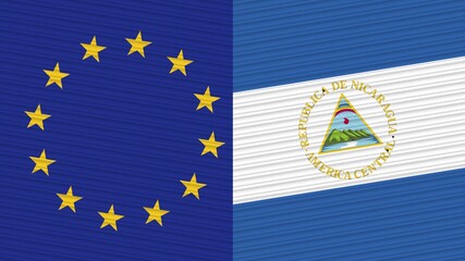 Nicaragua and European Union Flags Together - Fabric Texture Illustration