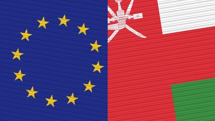 Oman and European Union Flags Together - Fabric Texture Illustration
