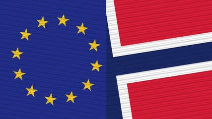 Norway and European Union Flags Together - Fabric Texture Illustration