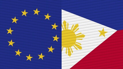 Philippines and European Union Flags Together - Fabric Texture Illustration