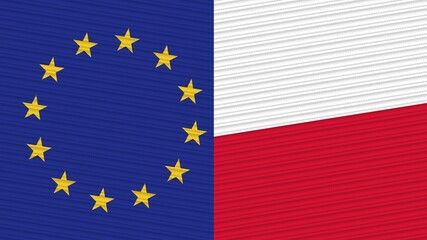 Poland and European Union Flags Together - Fabric Texture Illustration