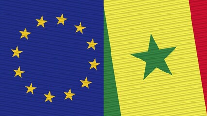 Senegal and European Union Flags Together - Fabric Texture Illustration