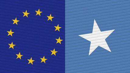 Somalia and European Union Flags Together - Fabric Texture Illustration